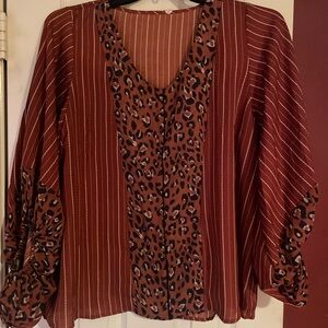 Elegant Women's Striped and Leopard Print Blouse